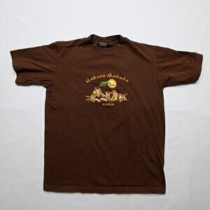 Vintage Hakuna Matata Kenya Embroidered Youth Tee Brown Lion Safari Shirt Small